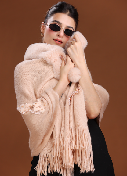 Peach Soft Fur Poncho