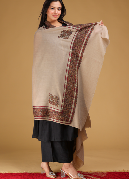 Kainaat Kashmiri Border Pure Wool Shawl