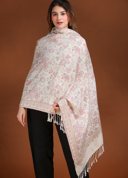 White floral kani stole
