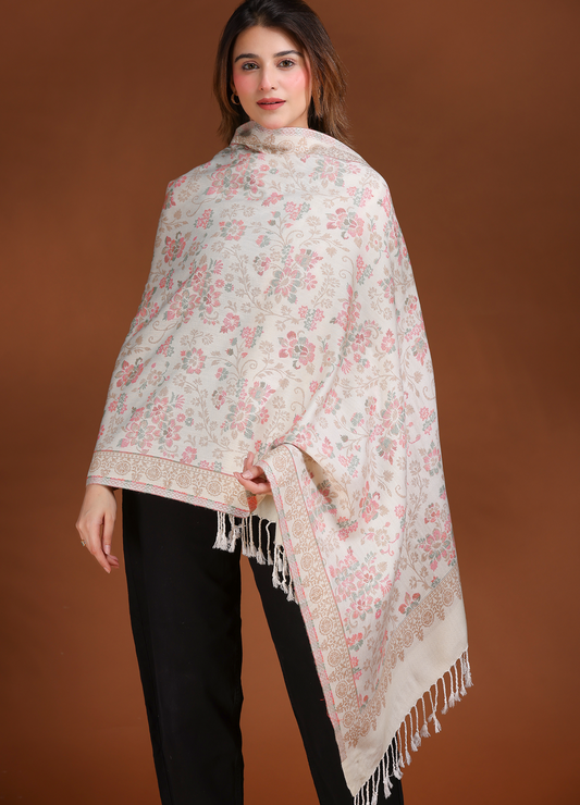 White floral kani stole