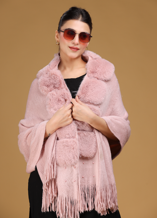 Pearl Rose-Gold Fur Poncho