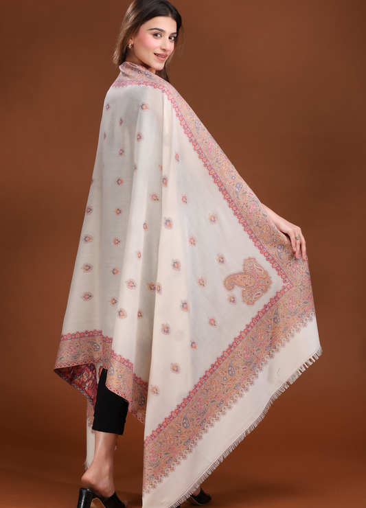 Kunj Buti Border Pure Wool Shawl