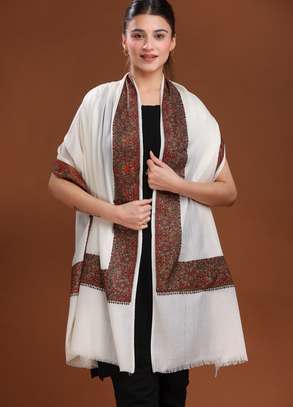 Noorani Kashmiri Border Pure Wool Aari Shawl