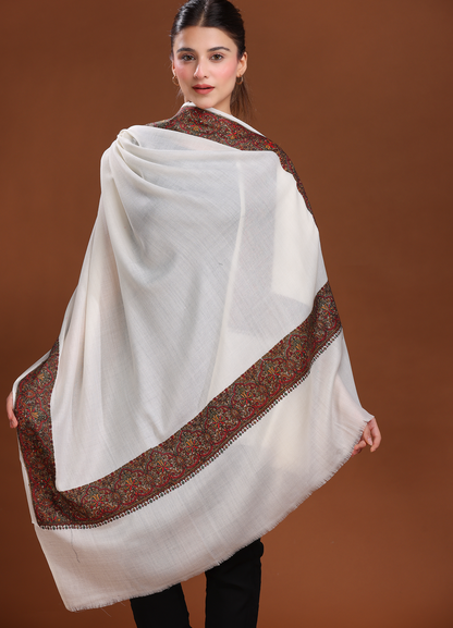 Noorani Kashmiri Border Pure Wool Aari Shawl