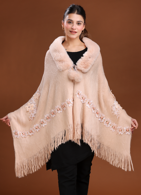 Peach Soft Fur Poncho