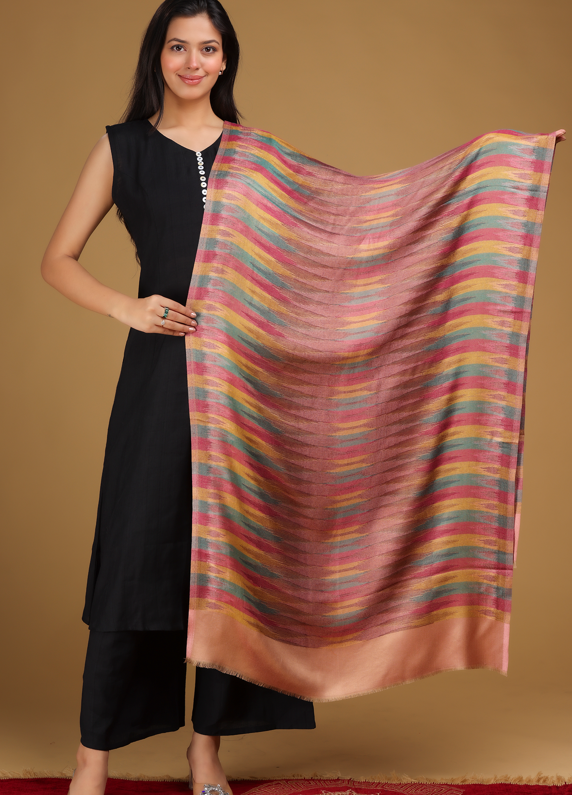 Ikat Rose-Gold Lightweight Stole