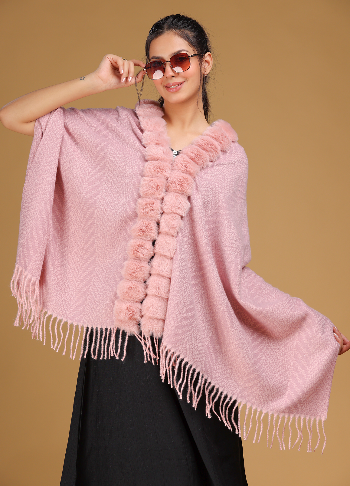 Icy Bamboo Fur Poncho