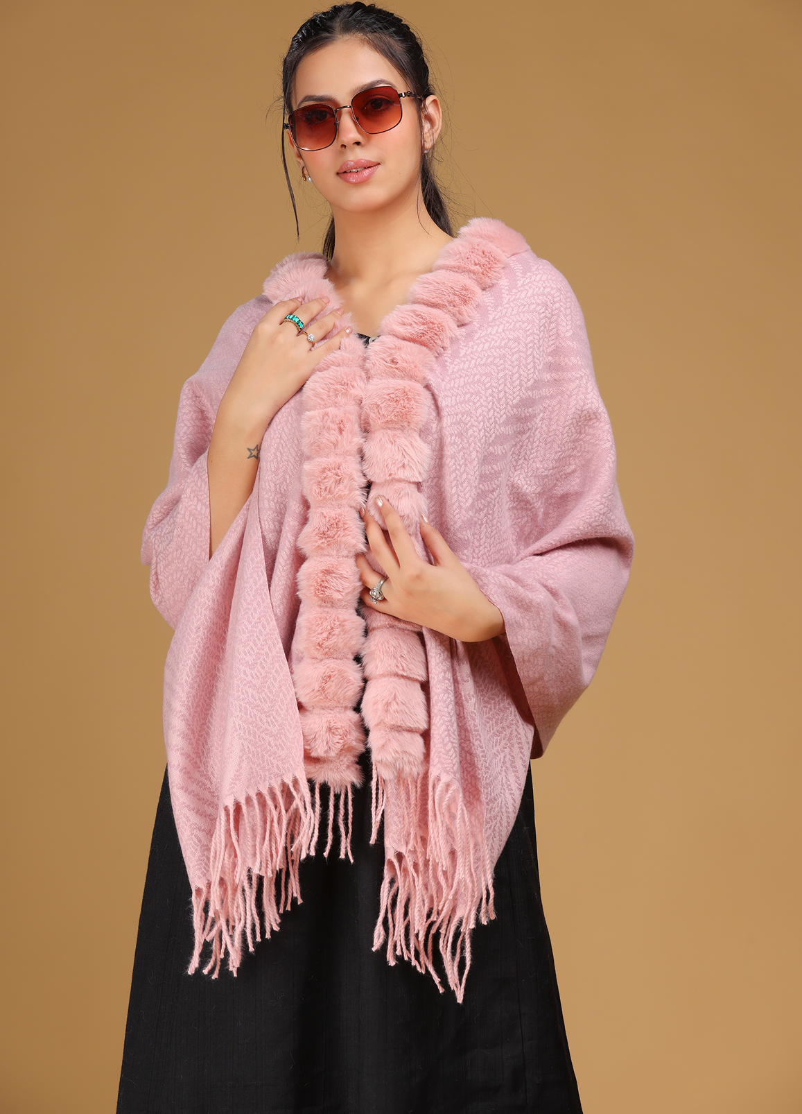 Icy Bamboo Fur Poncho