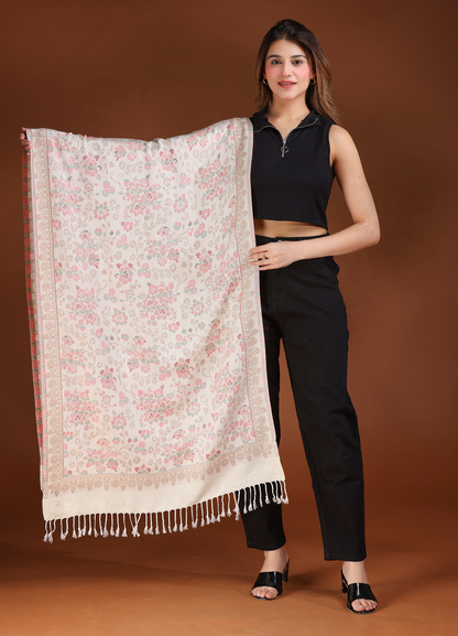 White floral kani stole