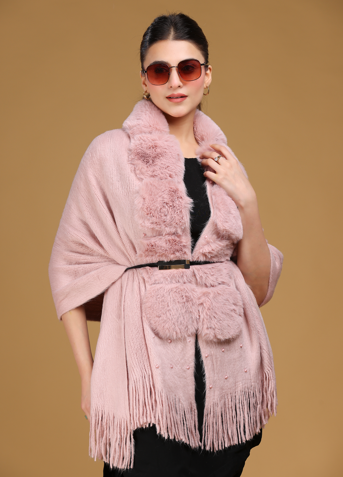 Pearl Rose-Gold Fur Poncho