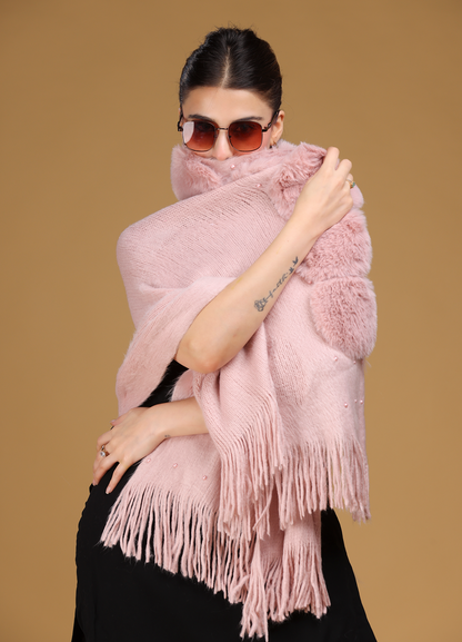 Pearl Rose-Gold Fur Poncho