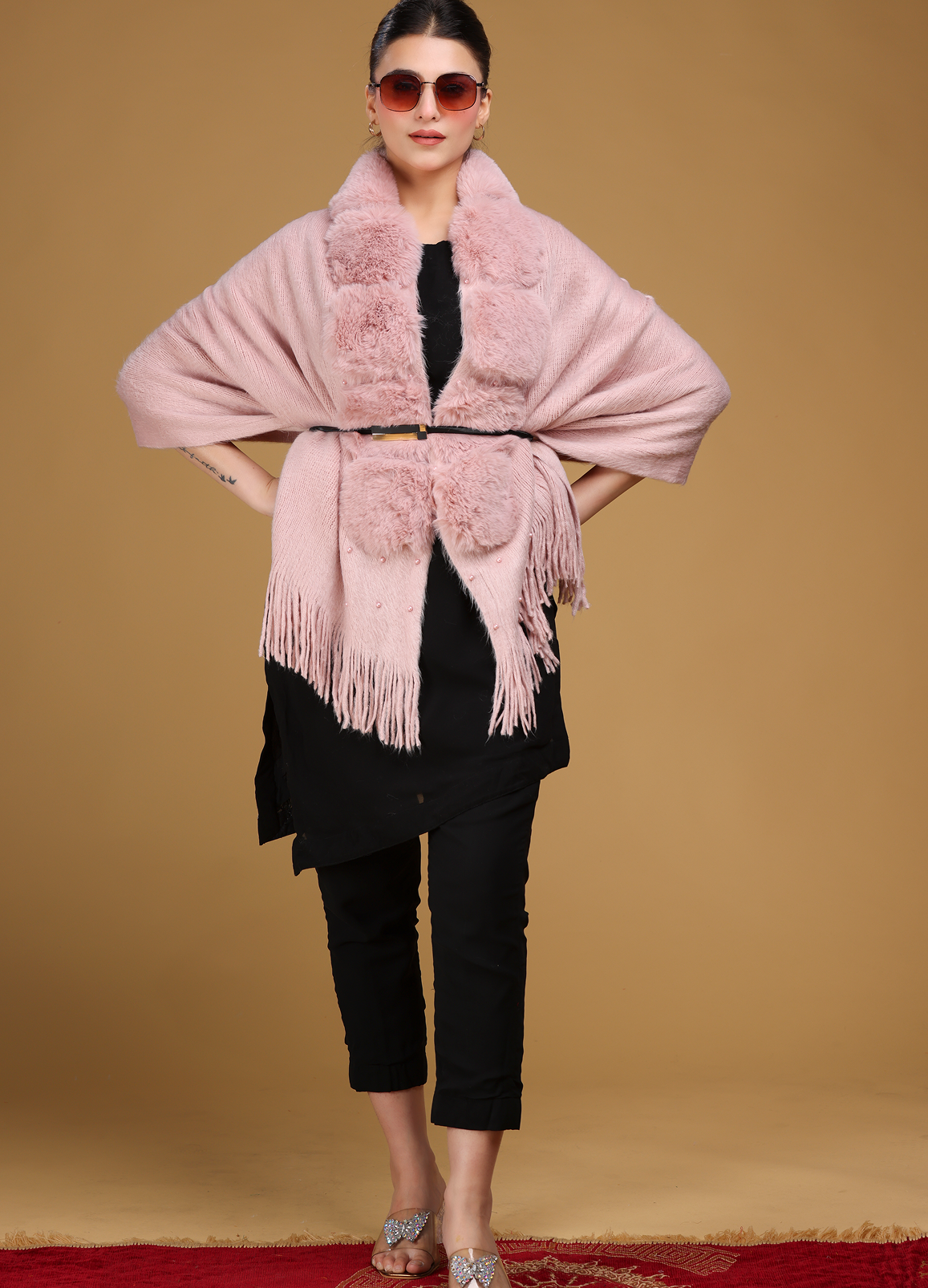Pearl Rose-Gold Fur Poncho