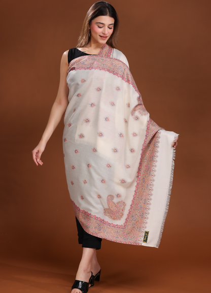 Kunj Buti Border Pure Wool Shawl