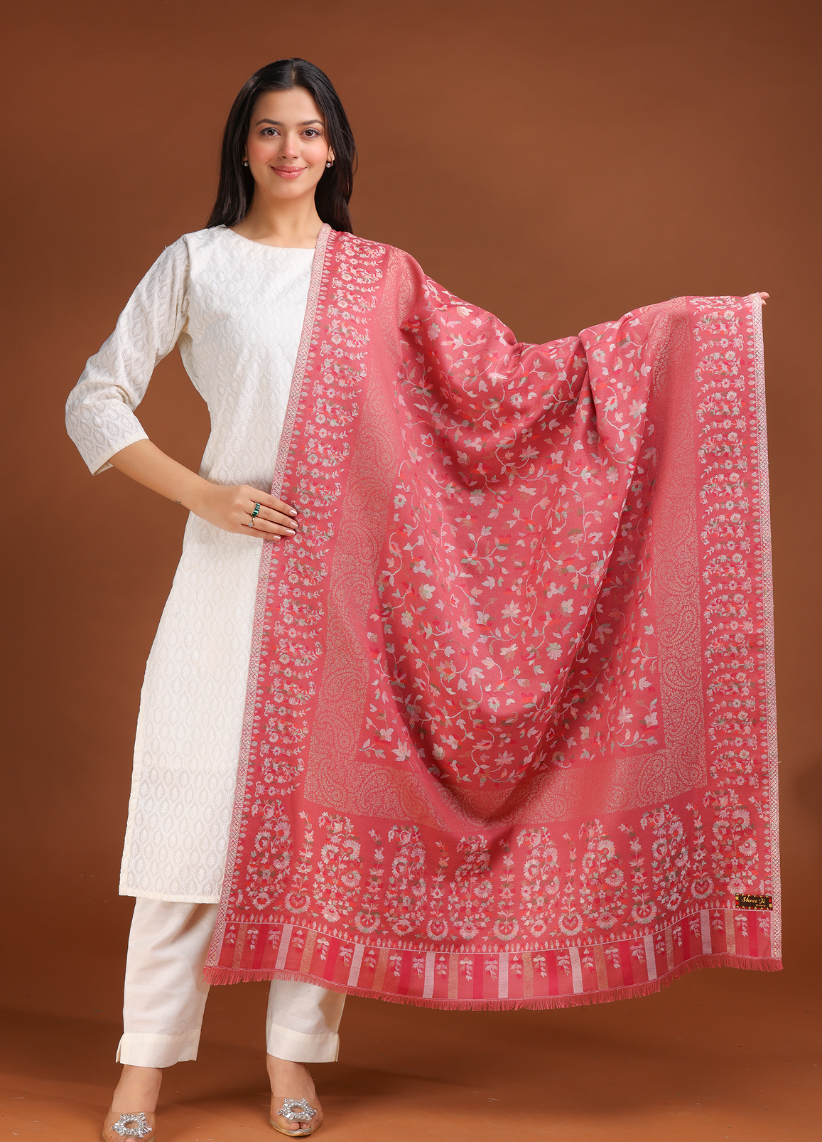 Afreen Kani Zari Border Shawl